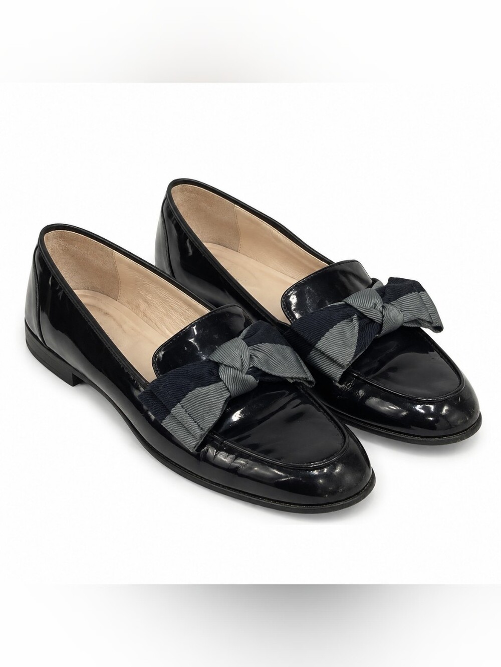 Bandolino Womens 9 Navy Patent Bow Loafers Preppy Flats Dark Academaia Coquette